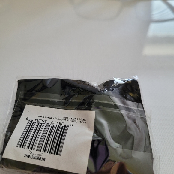 NWT cute Meowingtons cat Wrap Ring Black CZ Eyes  glossy silver pla… - Picture 3 of 4